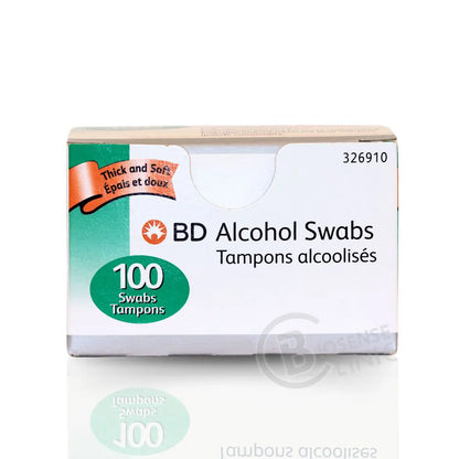 Box of BD Alcohol Swabs, 100 individually wrapped sterile swabs. - BuyB12injection.com