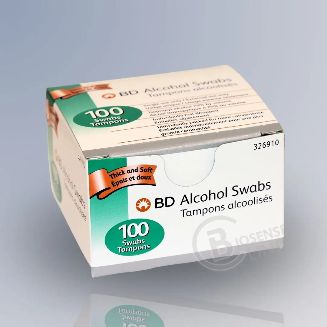 Box of BD Alcohol Swabs, 100 individually wrapped sterile swabs. - BuyB12injection.com